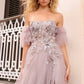 Nox Anabel E1453 Long Strapless A-Line Tulle Gown Removable Arm Cuffs
