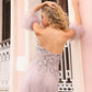 Nox Anabel E1453 Long Strapless A-Line Tulle Gown Removable Arm Cuffs