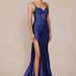 Nox Anabel E1488 Luxurious Shiny Satin Material A Sweetheart Neckline & Slit