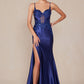 Nox Anabel E1488 Luxurious Shiny Satin Material A Sweetheart Neckline & Slit