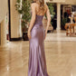 Nox Anabel E1527 Satin Sheer Boned Applique with High Slit Dress