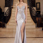Nox Anabel E1527 Satin Sheer Boned Applique with High Slit Dress