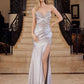Nox Anabel E1527 Satin Sheer Boned Applique with High Slit Dress
