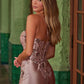 Nox Anabel E1534 Satin Sweetheart Boned Applique Dress with Slit