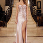 Nox Anabel E1534 Satin Sweetheart Boned Applique Dress with Slit
