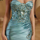 Nox Anabel E1534 Satin Sweetheart Boned Applique Dress with Slit