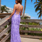 Nox Anabel E1710 Long Dress Fully Beaded Flower Design Sequin Applique A Slit