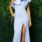 Nox Anabel E467 Long Sheath One Shoulder Ruffle Overlay Strap Gown