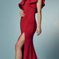 Nox Anabel E467 Long Sheath One Shoulder Ruffle Overlay Strap Gown