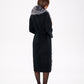 Genuine Silver Fox Virgin Wool Wrap Coat in Black