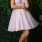 Nox Anabel E779 Plunging V-Neck Embroidered Bodice Short Dress