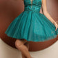 Nox Anabel E779 Plunging V-Neck Embroidered Bodice Short Dress