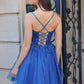 Nox Anabel E902 Short A-Line Applique Sleeveless Homecoming Dress