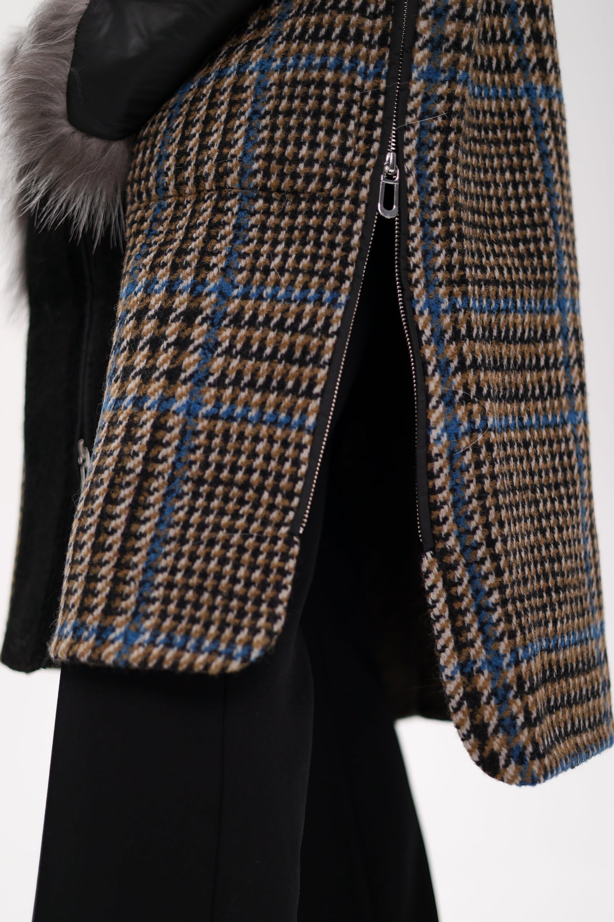 Alaska Outerwear Company Saga Furs silver fox wool cashmere coat in a luxurious textured finish