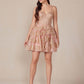 CLEARANCE - Nox Anabel E914 Short Applique Tiered A-Line Rose Gold Dress (Size 6, 12)