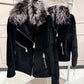Bari Genuine Astrakhan Silver Fox Trim Coat