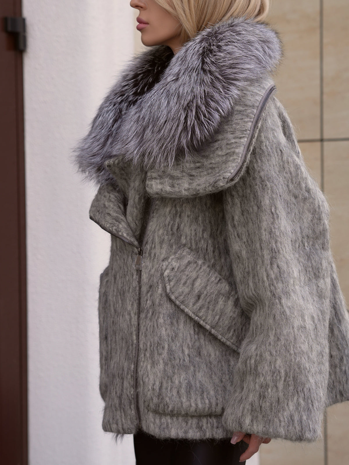 Alaska Outerwear Company Ares mohair parka with genuine fur trim and down fill in olive green