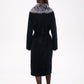 Genuine Silver Fox Virgin Wool Wrap Coat in Black