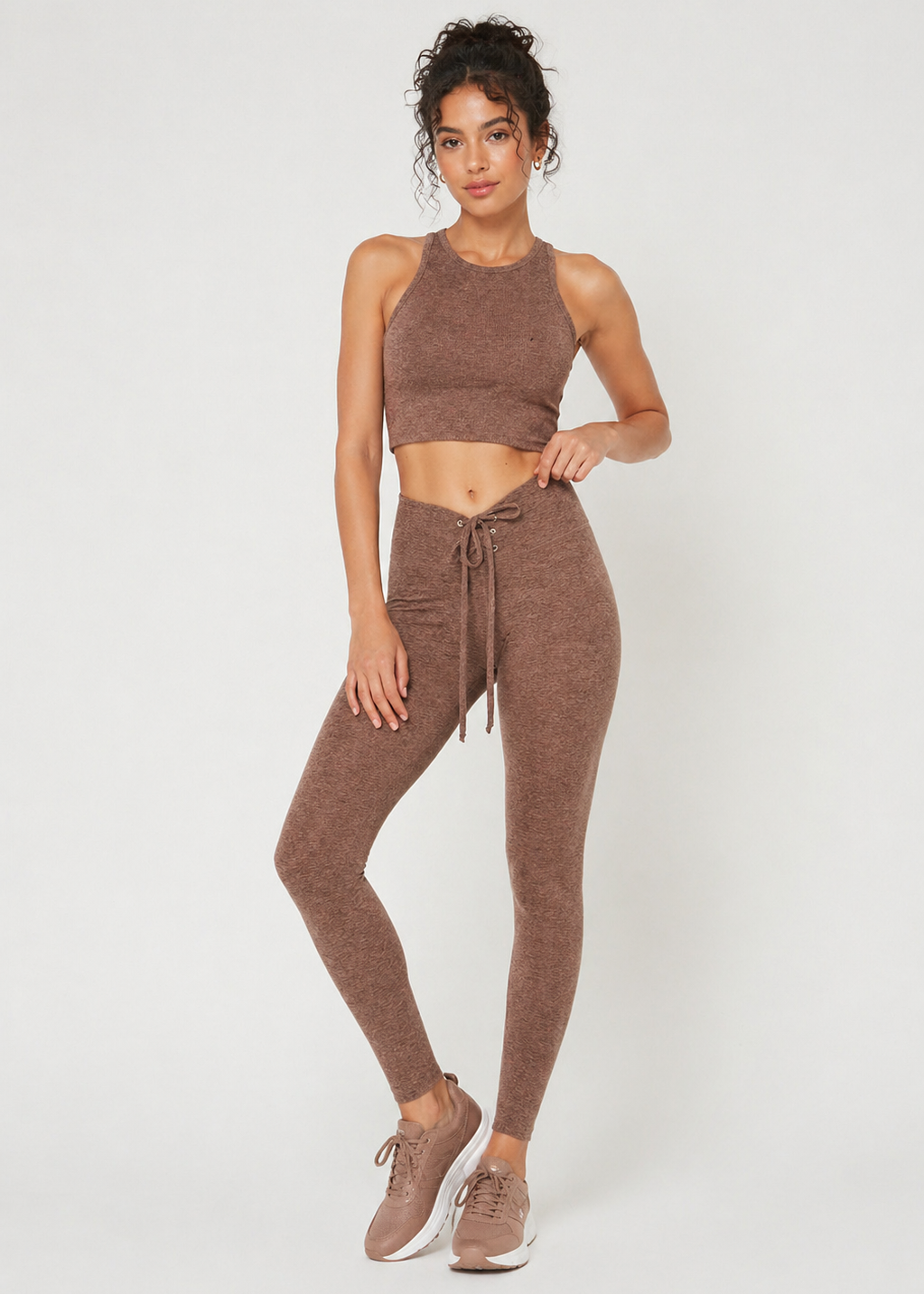 Trophy Yoga All Tied Up leggings, made in USA, shown in a stylish tied-up design