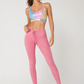 Trophy Yoga All Tied Up leggings made in USA, detailed view of black athletic leggings with tied waistband cords