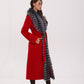Genuine Silver Fox Virgin Wool Wrap Coat in Red