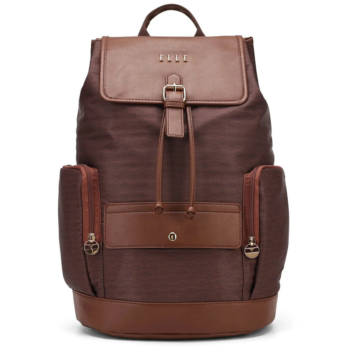 Travellty Eleganza 25L Monogram Backpack in brown with front handles and spacious main compartment, stylish and functional.
