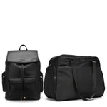 Black Wayfarer 2-piece weekender and backpack set by Travellty, showing sleek, coordinated travel bags with handles and zippers.