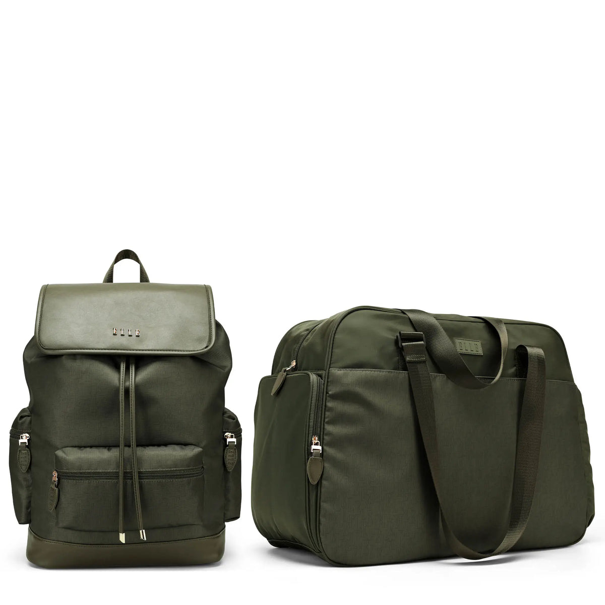 Olive green Wayfarer 2-piece weekender and backpack set by Travellty, featuring a spacious weekend bag and matching backpack.