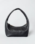 Black and gold leather shoulder bag by HYER GOODS featuring a sleek design and adjustable strap for everyday use.