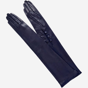 Elena (navy) - Italian silk lined 16-button length leather opera gloves