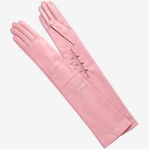 Elena (pink) - Italian silk lined 16-button length leather opera gloves