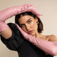 Elena (pink) - Italian silk lined 16-button length leather opera gloves