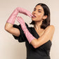 Pink Italian silk-lined leather opera gloves with 8-button length from Leather Gloves Online, featuring elegant button details.