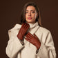 Emilia (brown) - Classic Italian lambskin leather gloves with cashmere lining and checkered pattern