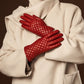 Emilia (red) - Classic Italian lambskin leather gloves with cashmere lining and checkered pattern