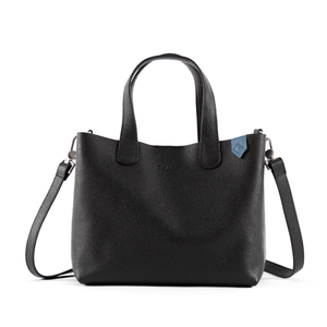 Black Emma leather small crossbody bag by Tin Marin Brand, featuring a sleek design and adjustable strap.