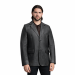 Whet Blu NYC Dom men's black leather blazer jacket front view