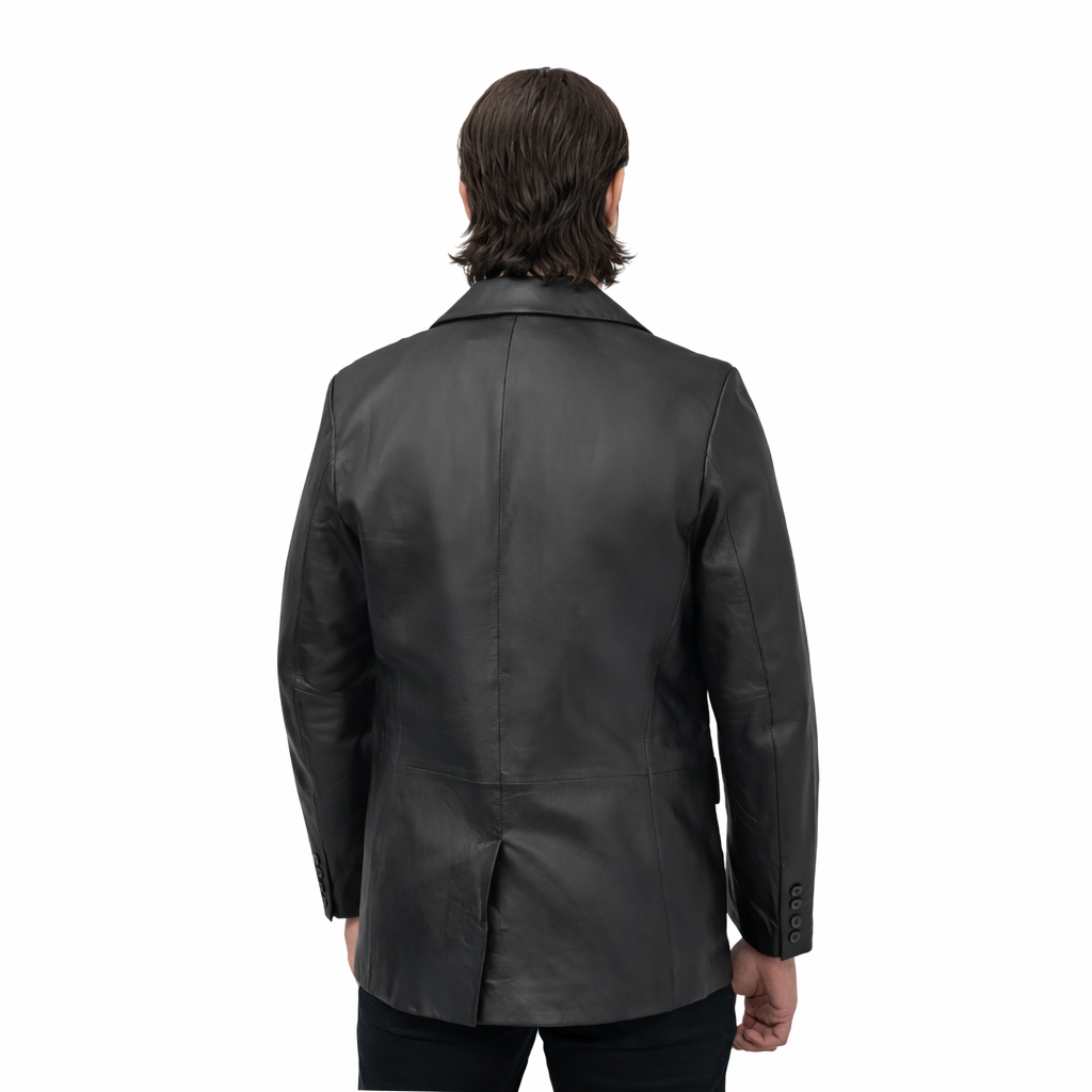 Whet Blu NYC Dom men's black leather blazer jacket front view