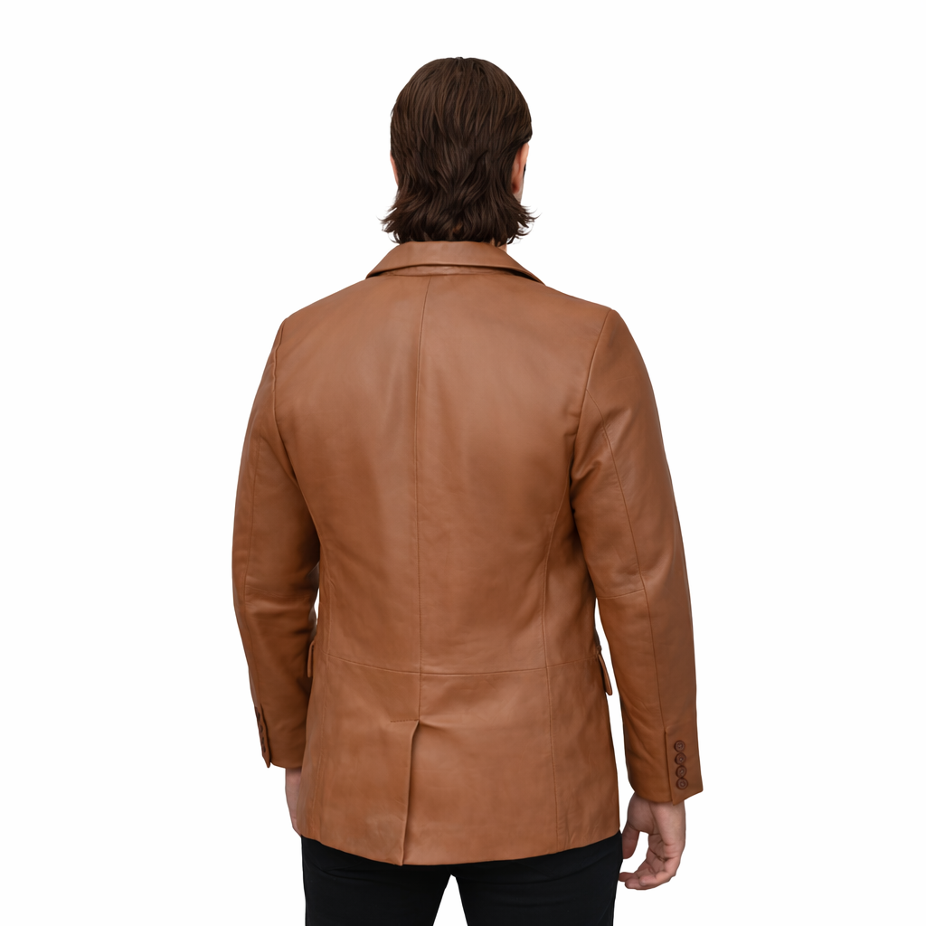 Whet Blu NYC Dom men's leather blazer in whiskey brown, front view