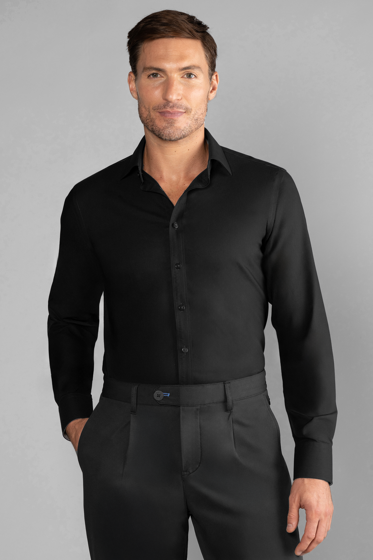 Black Twillory Event Shirt solid front view, stylish men's event shirt with a classic fit and smooth fabric.