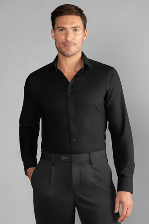 Black Twillory Event Shirt solid front view, stylish men's event shirt with a classic fit and smooth fabric.