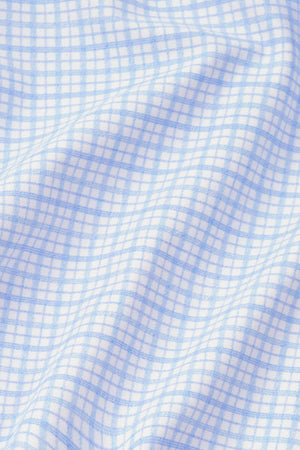 Light blue windowpane event shirt by Twillory featuring a classic grid pattern and tailored fit.