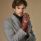 Ezra (brown) - Lambskin leather gloves with warm rabbit fur lining and touchscreen feature