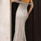 Nox Anabel F1468 Long Draped Off the Shoulder Sleeve Sequin/Beaded Gown