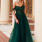 Nox Anabel F1567 Embroidered A-Line Sheer Boned Waistline Dress