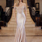 Nox Anabel F1568 Satin Beaded Off-Shoulder Boned Waistline Dress