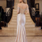 Nox Anabel F1568 Satin Beaded Off-Shoulder Boned Waistline Dress