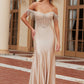 Nox Anabel F1568 Satin Beaded Off-Shoulder Boned Waistline Dress