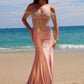 Nox Anabel F1568 Satin Beaded Off-Shoulder Boned Waistline Dress