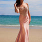 Nox Anabel F1568 Satin Beaded Off-Shoulder Boned Waistline Dress
